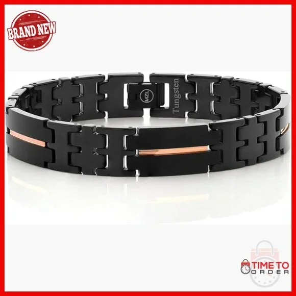 Tungsten Carbide Men's Bracelet Adjustable Link Chain Foldover Clasp - Picture 1 of 2